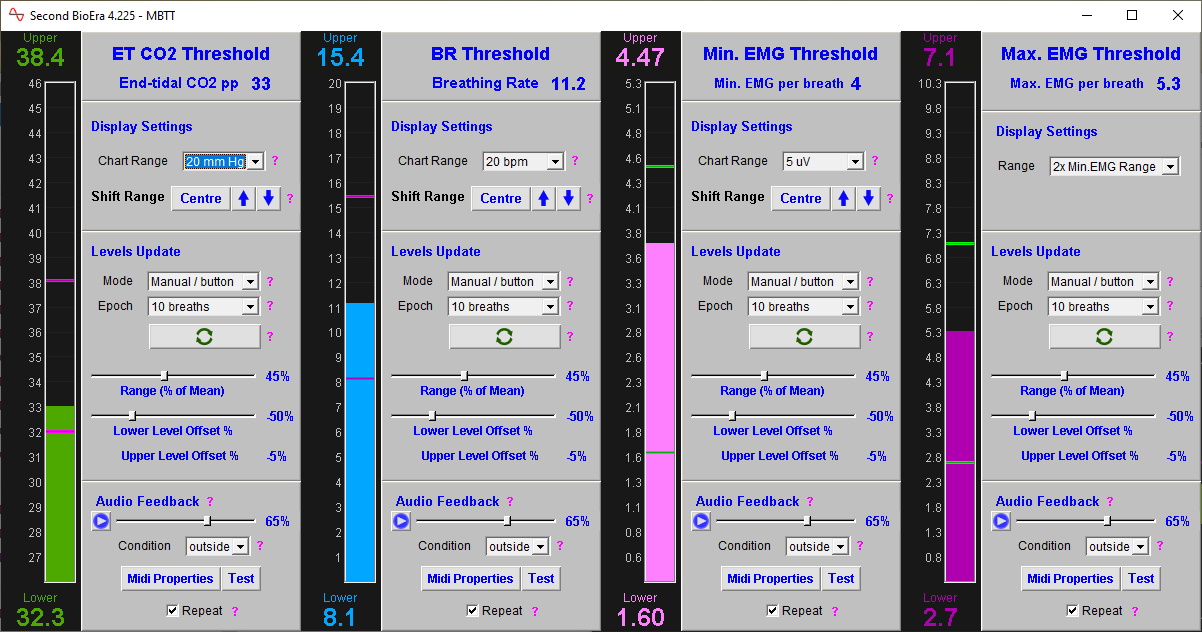 capnometry and emg app thresholds window