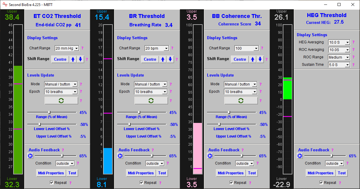 capnometry & fNIRS app thresholds window