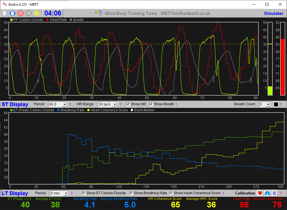 capnometry, hrv and breathing app main window