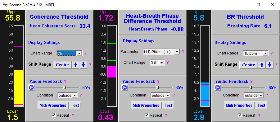 heart coherence app thresholds window