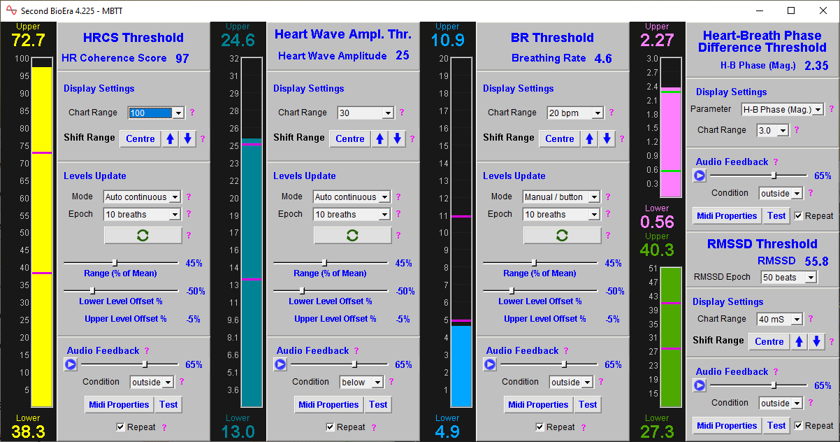 advanced heart coherence app thresholds window