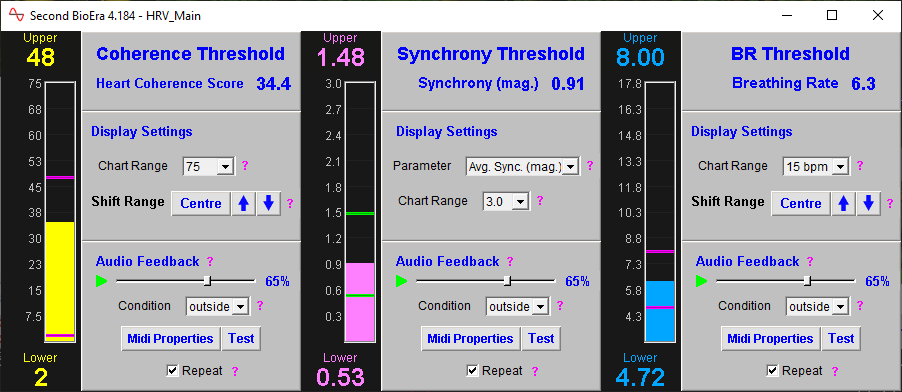 heart coherence app thresholds window