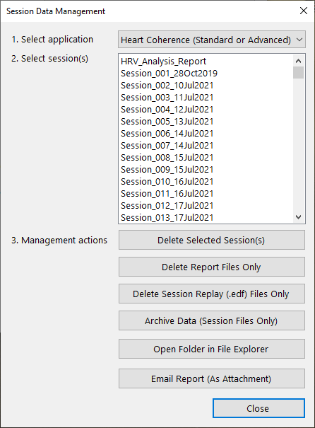 manage session data dialog