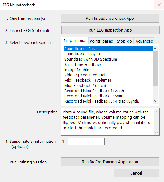 eeg neurofeeback run training dialog