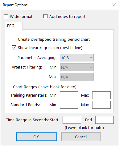 eeg neurofeedback session report options
