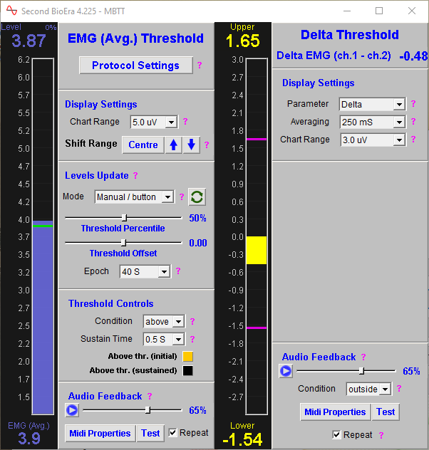 two channel emg app threshold window