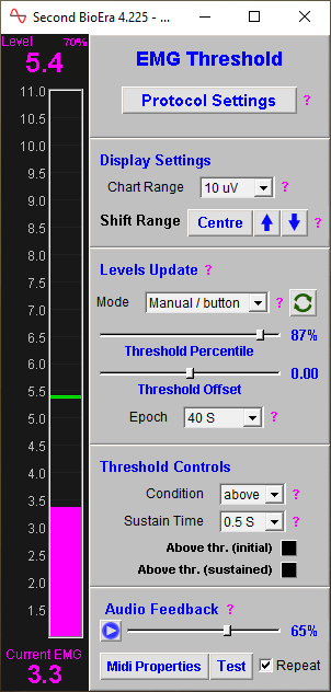 basic emg app threshold window