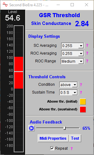 basic GSR app thresholds window