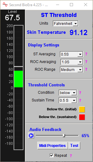 basic skin temperature app thresholds window